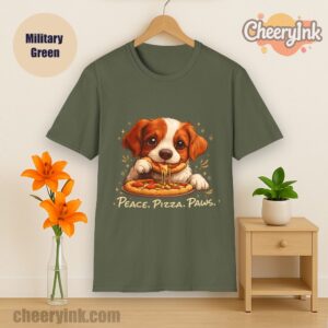 Tshirt Cute Spaniel Dog Eating Pizza Military