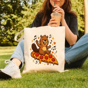 Tote Pizza Beaver Party 10 Natural Tote