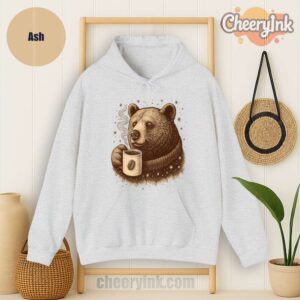 Hoodie Bear With Coffee Cup