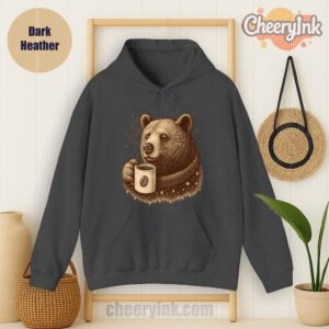 Hoodie Bear With Coffee Cup Dark