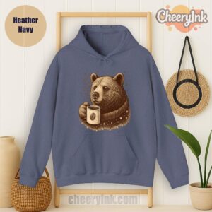 Hoodie Bear With Coffee Cup Heather