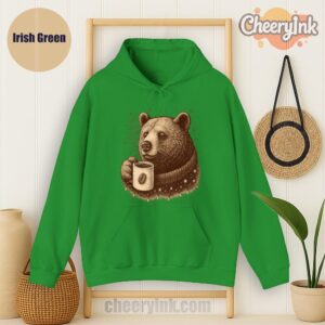 Hoodie Bear With Coffee Cup Irish