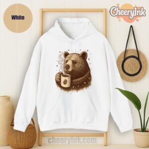 Hoodie Bear With Coffee Cup