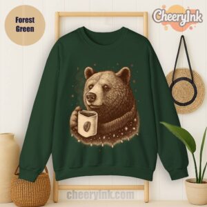 Sweatshirt Bear With Coffee Cup Forest
