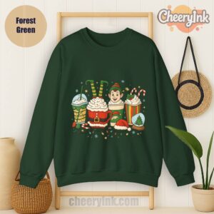 Sweatshirt Christmas Coffee Cups Forest