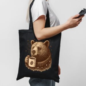 Tote Bear With Coffee Cup 1 Black