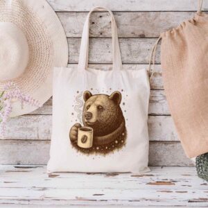 Tote Bear With Coffee Cup 1 Natural
