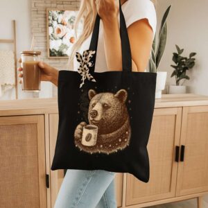 Tote Bear With Coffee Cup 10 Black