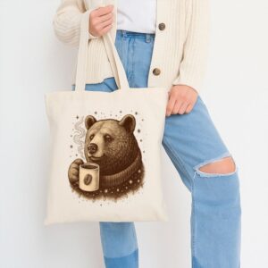 Tote Bear With Coffee Cup 11 Natural