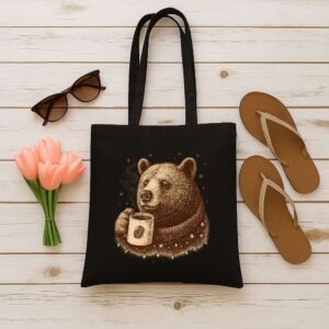Tote Bear With Coffee Cup 12 Black