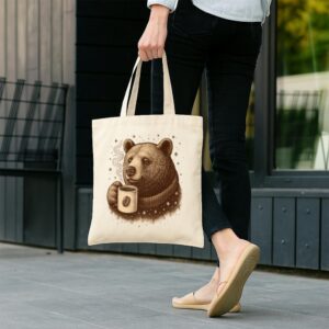 Tote Bear With Coffee Cup 12 Natural