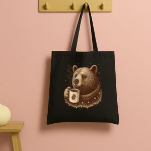 Tote Bear With Coffee Cup 13 Black