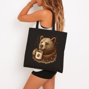 Tote Bear With Coffee Cup 14 Black