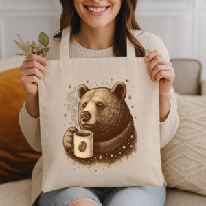 Tote Bear With Coffee Cup 14 Natural