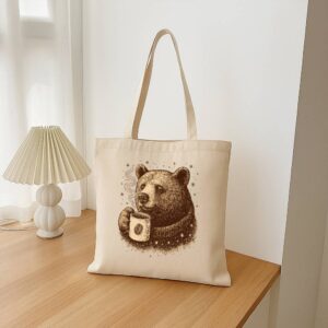 Tote Bear With Coffee Cup 16 Natural
