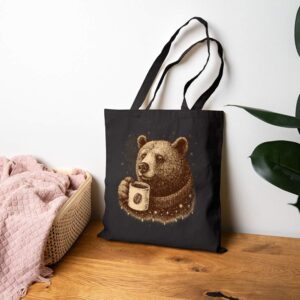 Tote Bear With Coffee Cup 17 Black