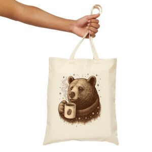 Tote Bear With Coffee Cup 17 Natural