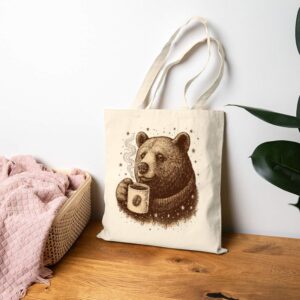 Tote Bear With Coffee Cup 19 Natural