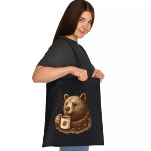 Tote Bear With Coffee Cup 2 Black