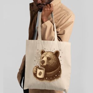 Tote Bear With Coffee Cup 2 Natural