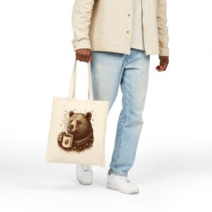 Tote Bear With Coffee Cup 20 Natural