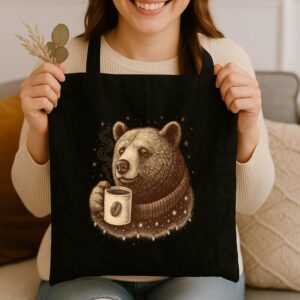 Tote Bear With Coffee Cup 3 Black