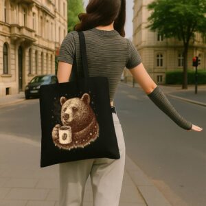 Tote Bear With Coffee Cup 4 Black