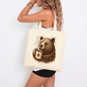 Tote Bear With Coffee Cup 4 Natural