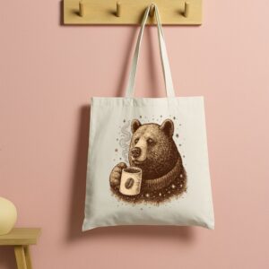 Tote Bear With Coffee Cup 5 Natural