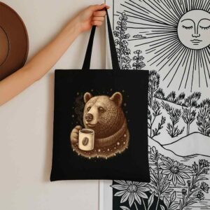 Tote Bear With Coffee Cup 6 Black