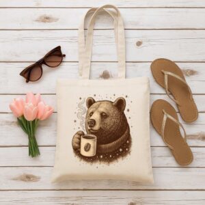 Tote Bear With Coffee Cup 6 Natural