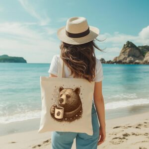 Tote Bear With Coffee Cup 7 Natural