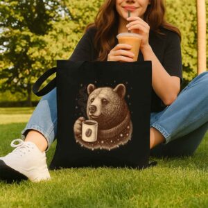 Tote Bear With Coffee Cup 8 Black