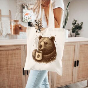 Tote Bear With Coffee Cup 8 Natural