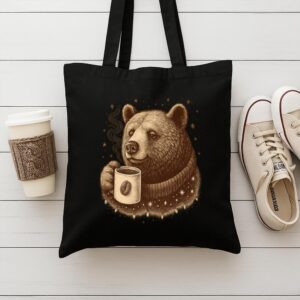 Tote Bear With Coffee Cup 9 Black