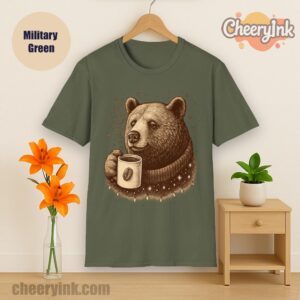 Tshirt Bear With Coffee Cup Military